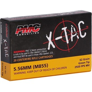 PMC X-Tac 5.56x45mm NATO Ammo 62 Grain Green Tip Full Metal Jacket - Image 1